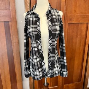 Cute plaid button down top with cold shoulder